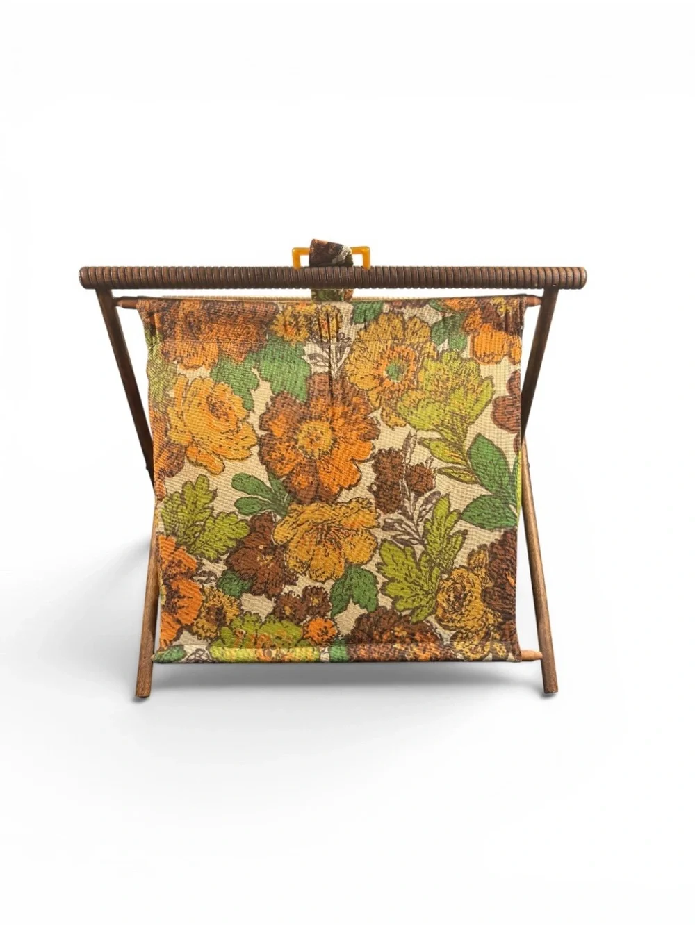 VTG MCM Wood Floral Tapestry Folding Yarn Knitting Sewing Caddy Grandmacore